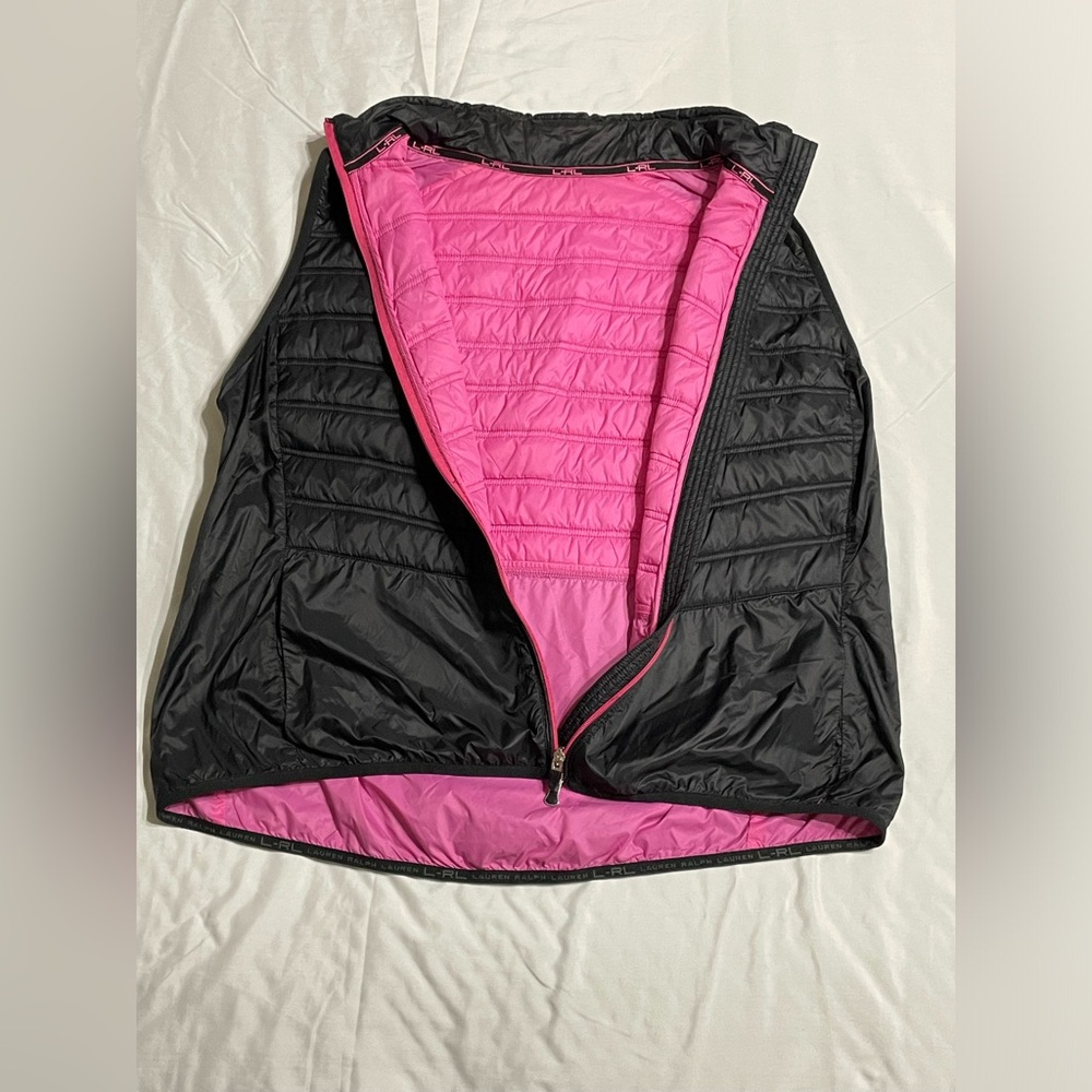 Lauren Ralph Lauren Black Quilted Vest with Pink Accents - Picture 7 of 10